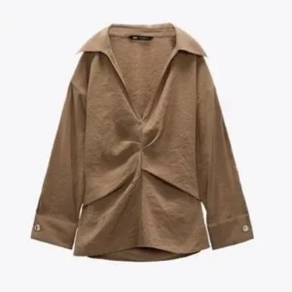 Zara Tan Gathered Shirt